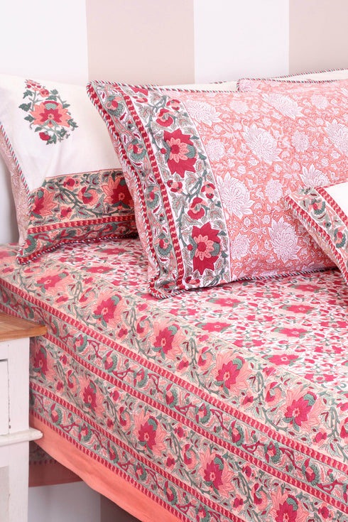 40s Cotton Pillow Cover in Floral Block Print
